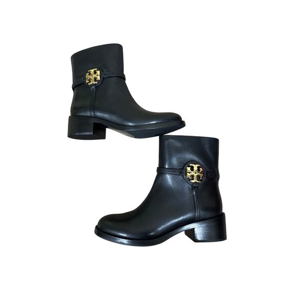 Tory Burch Miller Bootie in Black Leather Logo Zip Ankle Boot New in Box Size 6 - Picture 7 of 10